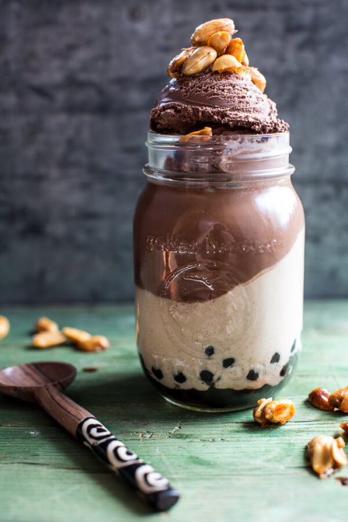 sweetoothgirl: Chocolate Peanut Butter Bubble Panna Cotta with Honey Roasted Peanuts