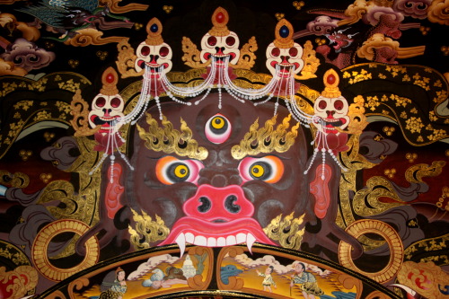 Mahakala head, detail of a thangka