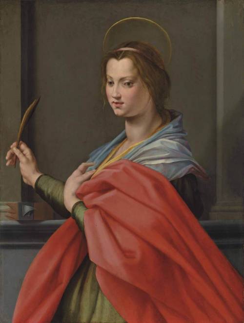 Saint Catherine of Alexandria (1530s). Jacopino del Conte (Italian, c.1515-1598). Oil on panel.Long 