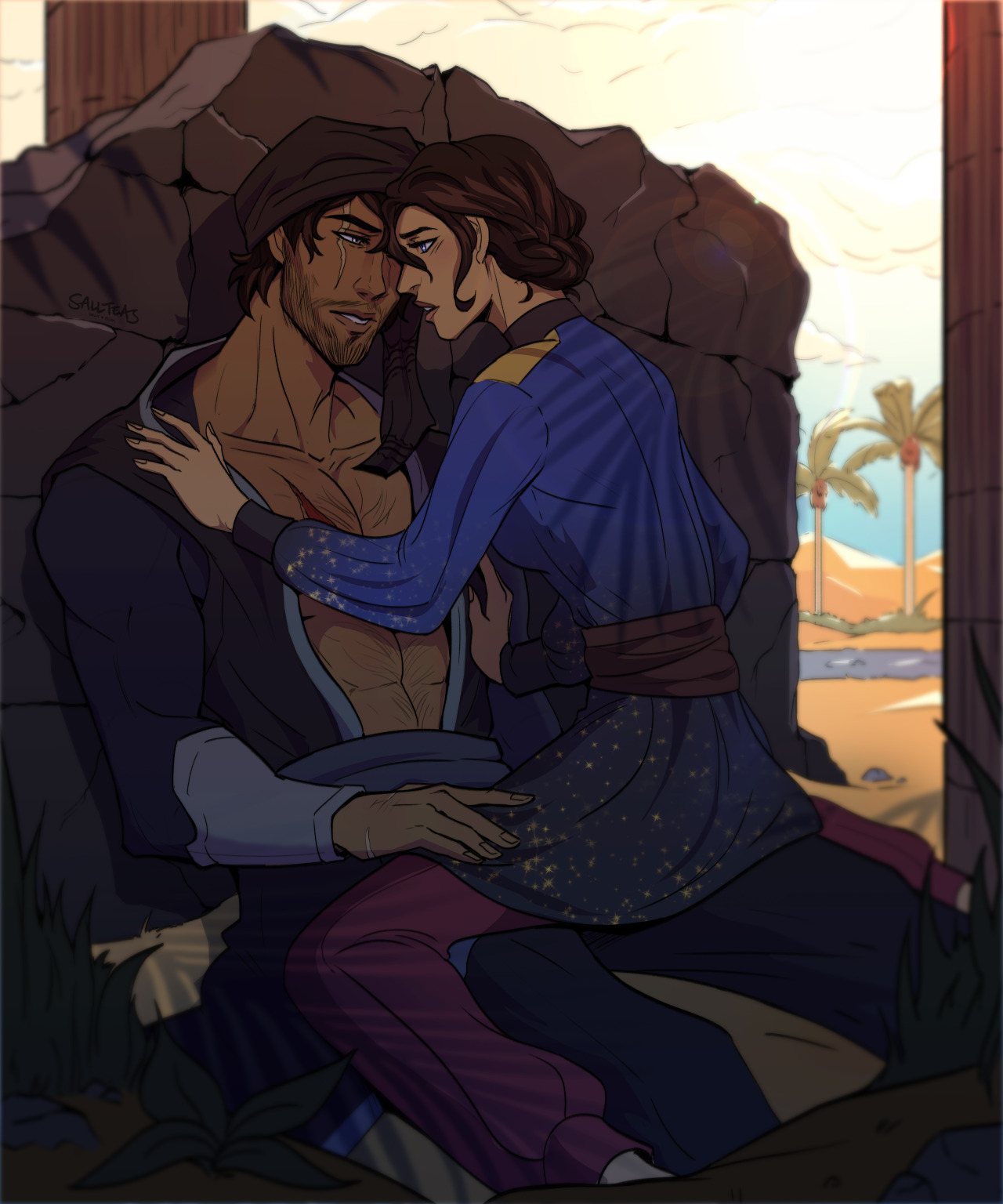 sallteas:
“ Nasir and Zafira taking cover from the sweltering desert sun 🔥 from We Hunt the Flame by Hafsah Faizal (@hafsahfaizal)!
Commissioned by @/acobaf on IG! ♥
”
I can’t take it