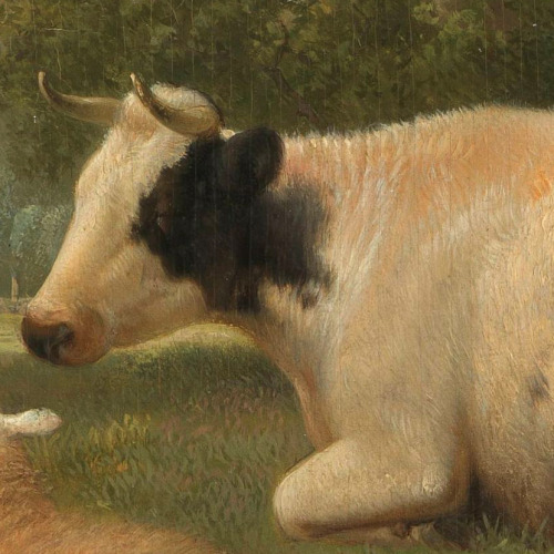 The Artist Painting a Cow in a Meadow (details) by Hendrikus van de Sande Bakhuyzen, 1850.•Follow: I