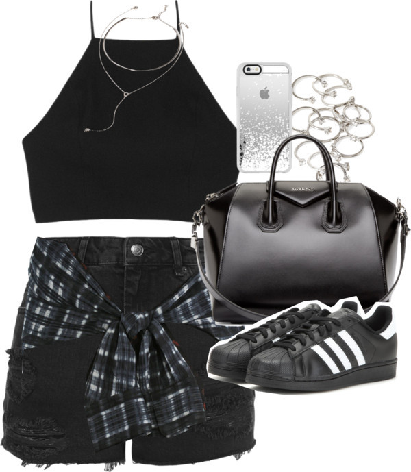 Outfit for a summer festival by ferned featuring black distressed shorts
Rag bone halter neck crop top, 305 AUD / 3 1 Phillip Lim print mini skirt, 315 AUD / Topshop black distressed shorts, 80 AUD / Adidas black trainers / Givenchy real leather...