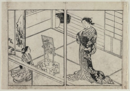 cma-japanese-art: Woman and Child Beside a Mirror Stand, Nishikawa Sukenobu, c. 1740s, Cleveland Mus