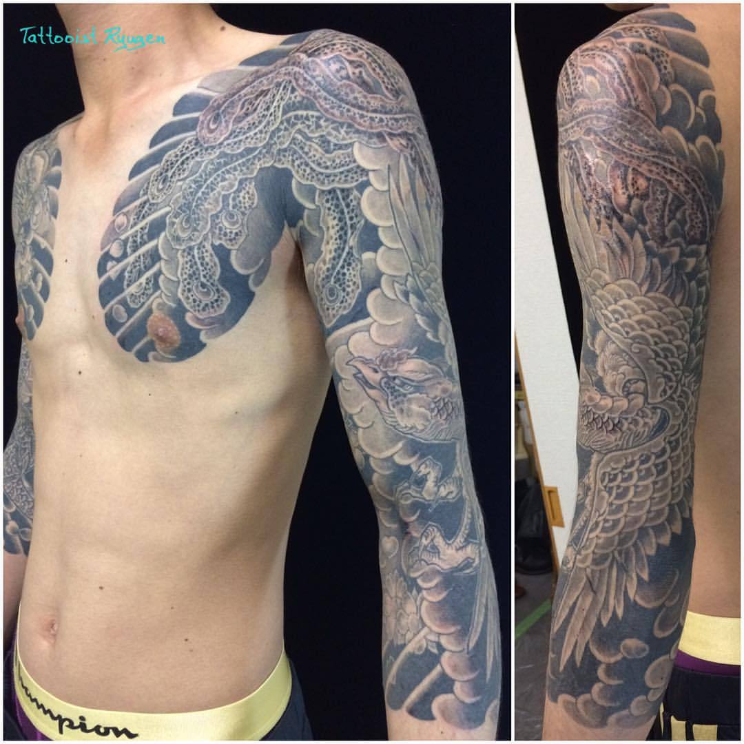 刺青師 龍元tattooist Ryugen 鳳凰 肩額七分袖 Houou Asian Phoenix Traditional