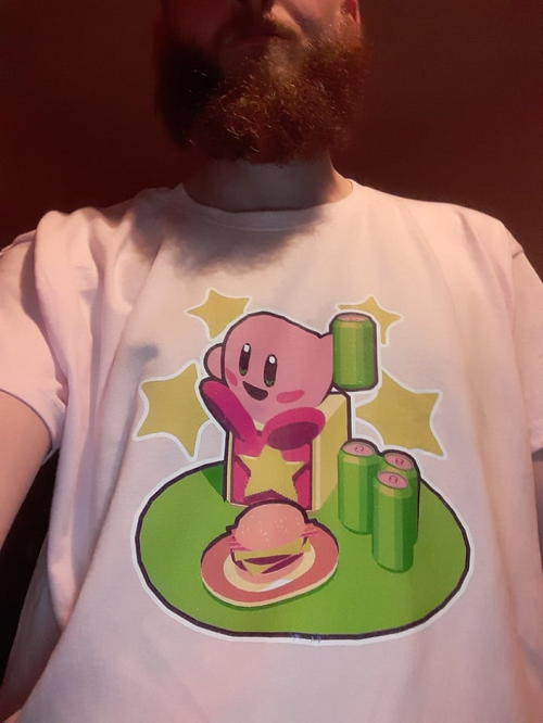 been messing around with t-shirts, hoping I can manifest a 3D Kirby game from the Direct if I wear i