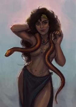 utterlypure:Ariadne-Aphrodite with a serpent. Commissioned from @rainbow-illness.