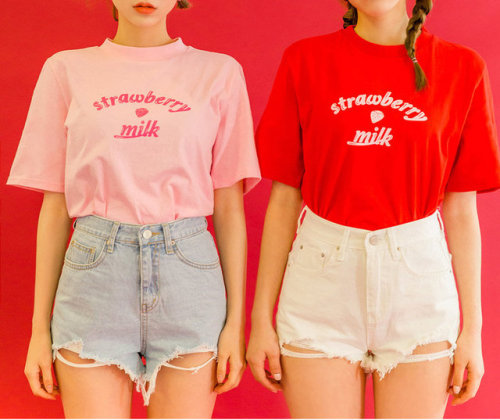 coquettefashion: “Strawberry Milk"   Stripe T-Shirt & Pleat Mini Skort  “Strawberry Milk” Stickers  Knit Sweater In   Red Or Pink  iPhone 6 / 6 Plus / 7 / 7 Plus Case  Strawberry Milk T-Shirt   & Pleat Skort    “Strawberry Milk”