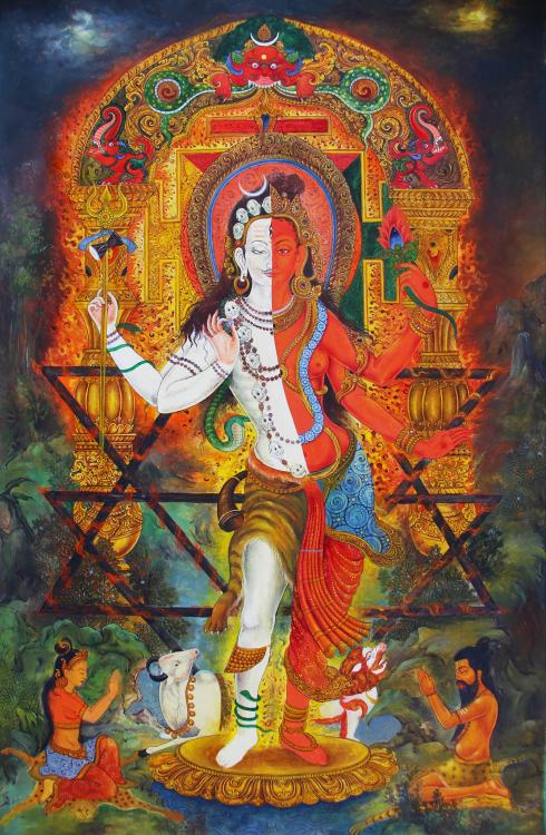Ardhaniswara (Shiva and Parvati) Nepali paubha