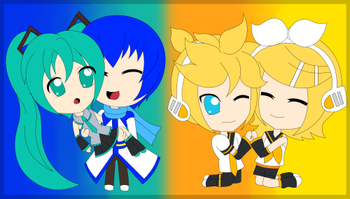 Chibi VocalsThis is just a quick (flat and boring) drawing I put together! KaiMiku andLenRin