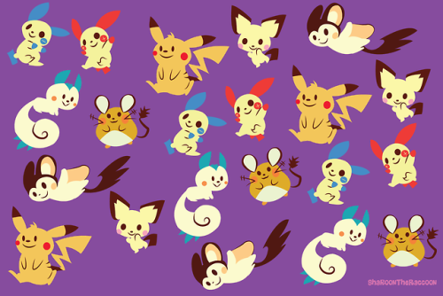sharoontheraccoon:  Electric rodents! These guys are going to be on a pouch thingy that will be for sale in April at Zenkaikon! 