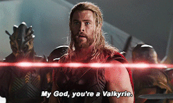 thorodinson: “Thor is a Valkyrie fan, which I think is such a nice thing  for this male character to have been a fan of these female warriors.” — Tessa Thompson “Thor is in awe of the Valkyrie ever since he was a young boy, so he’s meeting his