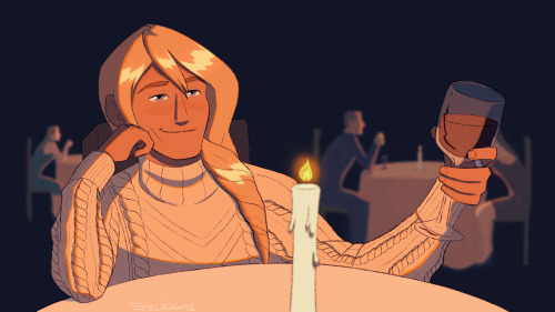 illustrations i did for chapters 1 - 5 of @parchmints‘s klapollo fake dating fic can i go wher