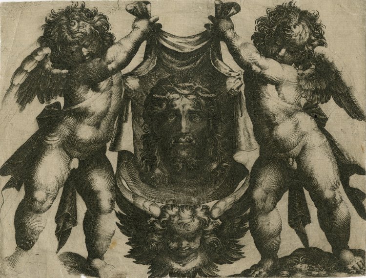 miscellaneous-art:
“ Giovanni Andrea Maglioli, Two winged naked putti holding the sudarium, 1580-1610, British Museum
”