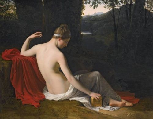 silenceforthesoul:Attributed to Louis Hersent, 1777-1860Pandora reclining in wooded landscape, n/d, 