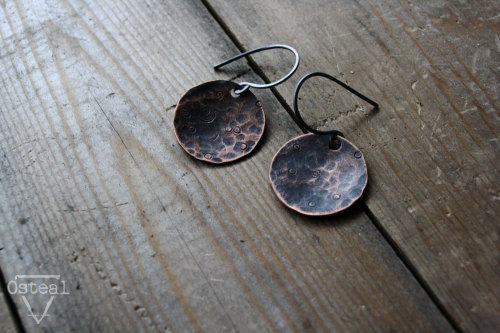 ostealjewelry: Dark Moon - Copper Earrings, handcrafted with stainless steel hoops