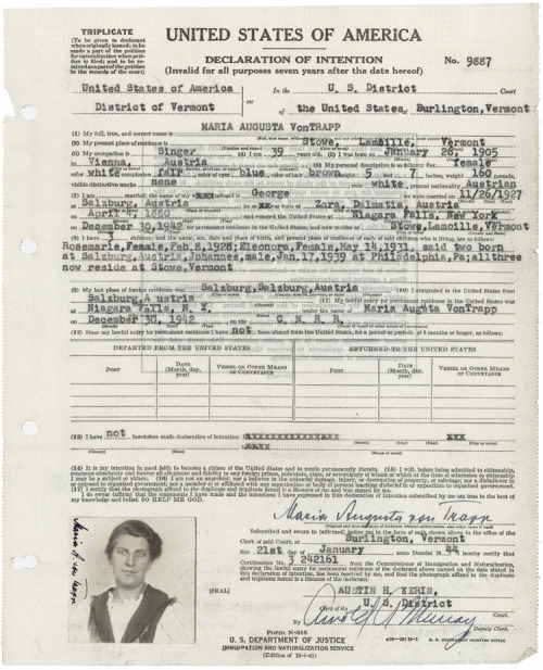 usnatarchives:Did you watch the Sound of Music last night? The classic movie is based on a real story about a real family who fled the Nazis and eventually became American citizens. The National Archives at Boston holds their immigration paperwork.