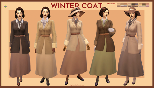 simsbrush: 1940′s Winter Coat 9  swatches Teen to Elder    Base Game  compatibl