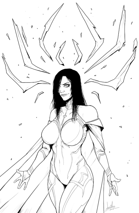 devilhs:  Lineart of Hela from “Thor: Ragnarok”. My favorite Marvel movie.  