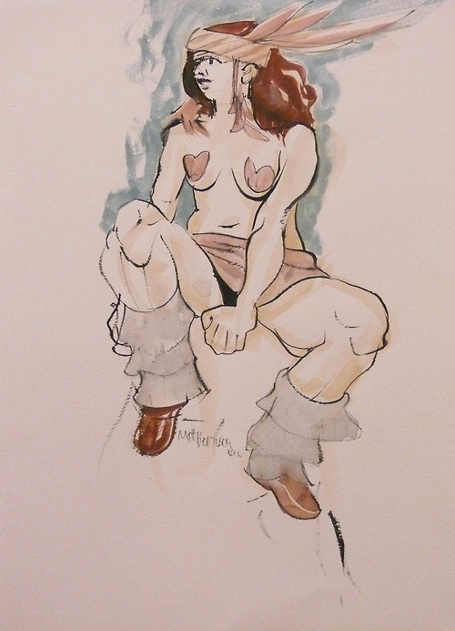 Drawings from Dr Sketchy’s a while back.  I believe that the model was Lollihoops.  14"x11" ink and/or watercolor on paper