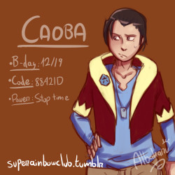 albaharu:  superainbowclub:  Here comes anotehr Oc &lt;3 compared to Magenta he is not so colorful XD Name: Caoba Rev-lo Power:Stop time: He can stop time when he wish but he can’t move either when he does. So Caoba just use it when he need time to