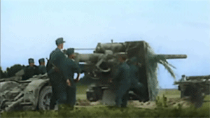 thebeautyandthehorror:German battery 8.8 cm Flak firing.