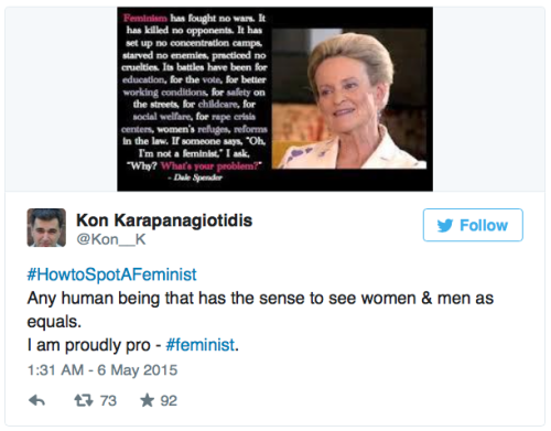 micdotcom:  #HowToSpotAFeminist blows up in conservatives’ faces Right-wing radio host Doc Thompson sent out an offensive tweet Sunday evening with a hashtag to target, belittle and humiliate people who believe women should have equal rights to men: