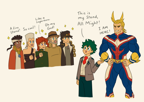  bnha x jjba crossover. Deku introduces his stand All Might to the SDC 