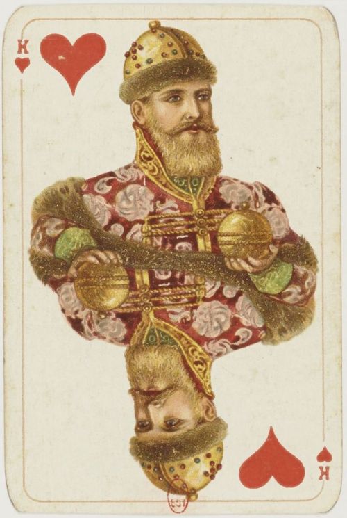 Jeu de cartes russes dit “de la chasse” au portrait français de fantaisie à deux têtes.E