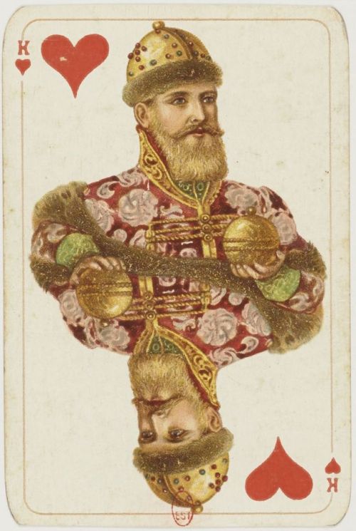 Jeu de cartes russes dit &ldquo;de la chasse&rdquo; au portrait français de fantaisie à deux têtes.E