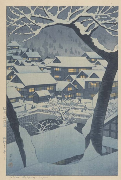 thekimonogallery:Shiro Kasamatsu’s “Shinshu Shibu Onsen” (Watanabe Woodblock Art Painting Collection