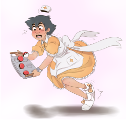 putridpastries: I took a break today from my own stuff to make a little fanart of @catsubun ‘s pokecenter+pokemart AU (featuring palletshipping ya’ll!), it is such a precious AU! So here I guess is nurse ash/satoshi tripping over his own feet on a