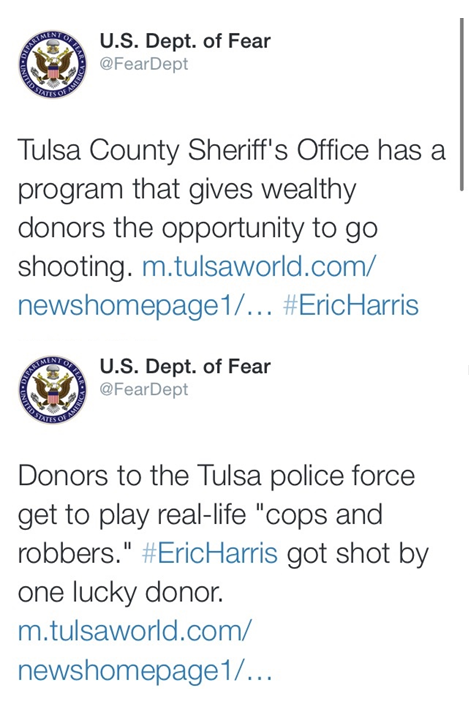 chokl8falls:  cleophatracominatya:  krxs10:  UNARMED BLACK MAN FATALLY SHOT BY VOLUNTEER COPEric Harris, who was unarmed, died an hour later after what Tulsa, Oklahoma police officials called a “mistake.” According to several news sources, On April
