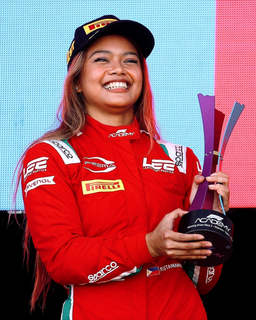 BIANCA BUSTAMANTE On The Podium After Winning Race 2 Of Valencia In F1 Academy Eric Alonso