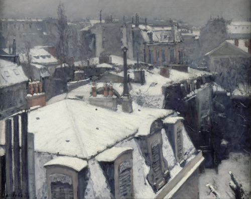 shear-in-spuh-rey-shuhn:GUSTAVE CAILLEBOTTERooftops In The SnowOil on Canvas