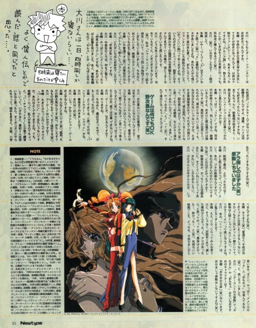 animarchive:      Interview with   Nanase Ohkawa from CLAMP and anime director Mitsuru Hongō   (Newtype, 06/1996)Crayon Shin Chan illustrated by Mokona Apapa (Clamp) / Shamanic Princess illustrated by Atsuko Ishida.