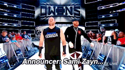 mith-gifs-wrestling:  Once again, Sami getting to act out our delight at hearing their names announced is a joy.