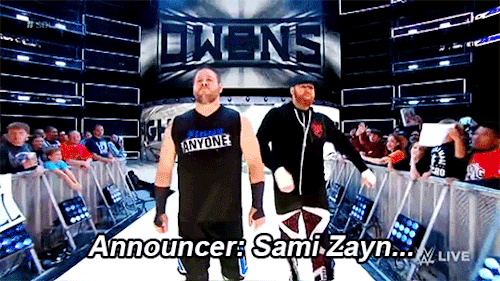 mith-gifs-wrestling:  Once again, Sami getting to act out our delight at hearing their names announced is a joy.