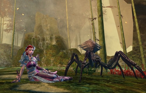 rhiannonfrater:  1st Photo:: Klaudia Seca is my Sylvari Ranger. Loyal to the mother tree, completely in love with Trahearne (who isn’t?), she’s a loner by nature, but occasionally travels with Amaranth Thorn.2nd Photo: Her favorite pet is Morticia,