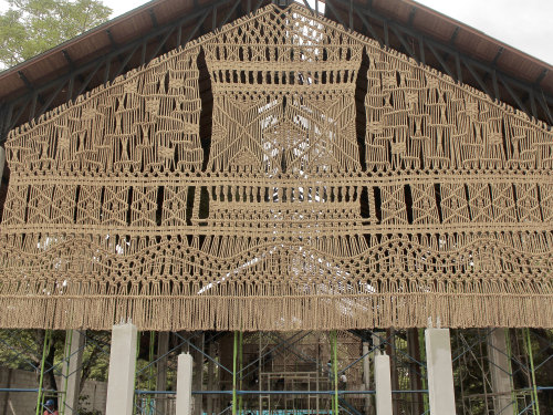 itscolossal:A Trio of Monumental Macramé Installations Stretch 37 Feet Across a Seaside Structure in