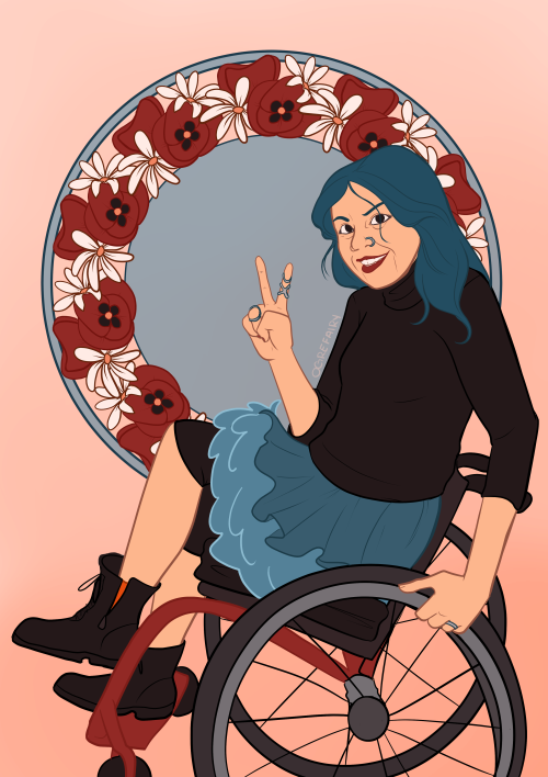 ogrefairydoodles:Cripple Punk commission for G.D.[ID: a digital portrait of a pale woman with blue h