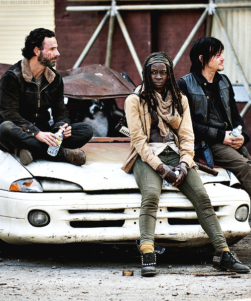 :  Andrew Lincoln, Danai Gurira &amp; Norman Reedus on set 