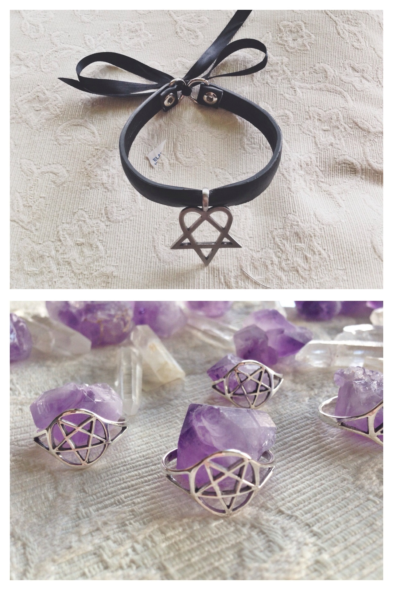 victoriashaunting:  2 Heartagram chokers left9 Pentagram rings, 925 sterling silver!Buy