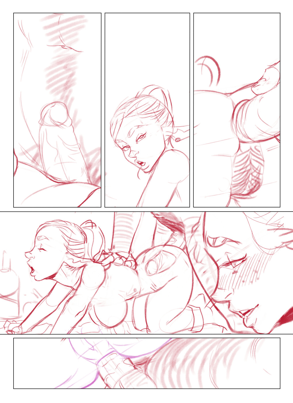 I started working on that long ago promised Melly anal scene. 6 pages, gonna run
