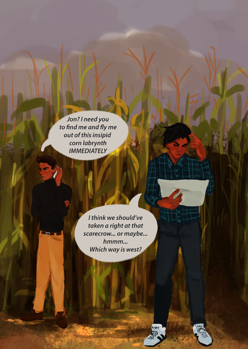 mythoughtfulwindow:The Batfamily takes a trip to a corn maze!Bruce and Duke are in the car aslee