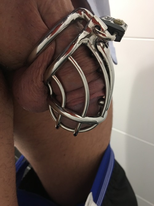 chastitypissslut:obedientbottoms:chastityboyslave:Still locked up and cum denied after 6 days. Still