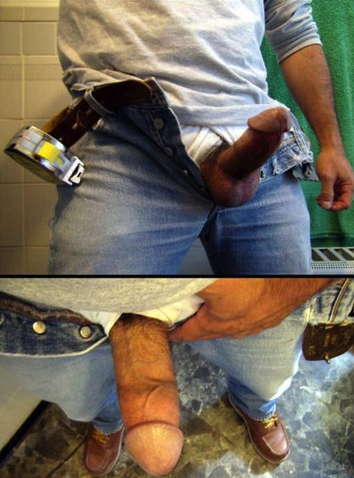 dippinfan:  hoodlessdick:  gayvintage501:  My hard big tool out of my jeans  Nice