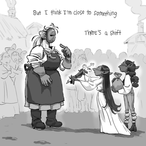 cet-abime:maddiesharafian:A Blacksmith’s Dream [id: a digital comic in black and white. 1