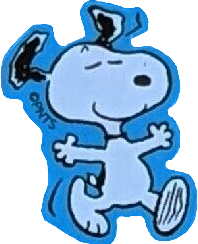 sticker of snoopy from peanuts. he is running with his arms outstretched. the sticker has a blue trim and no text.