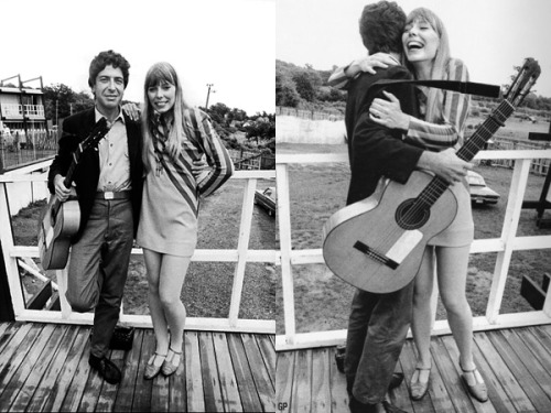 soundsof71:  Leonard Cohen & Joni Mitchell at the Newport Folk Festival, 1967, by David Gahr, via