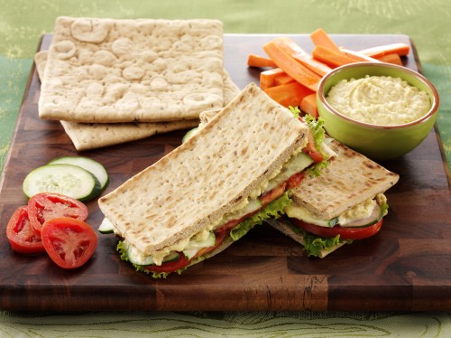 prettybalanced:  Hummus Salad Flatbread Sandwich 